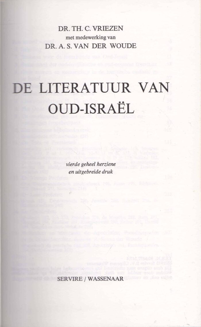 Vriezen, dr. Th. C.: De literatuur van Oud-Israel of Oud-Israelitische geschriften