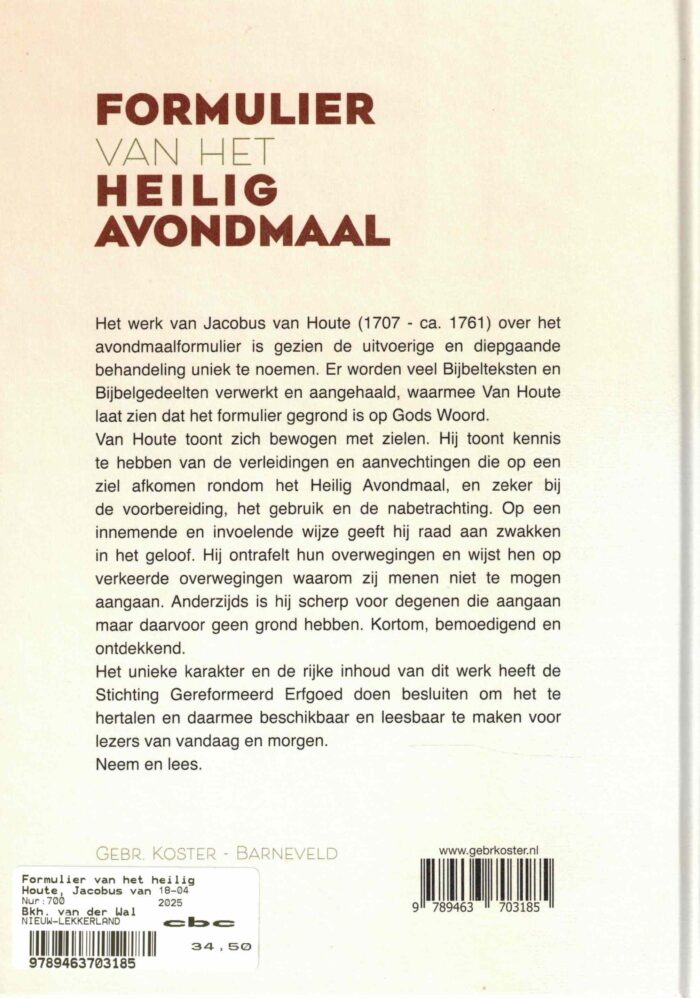 Houten, Jacobus van: Formulier van het Heilig Avondmaal (nieuw) - Afbeelding 2
